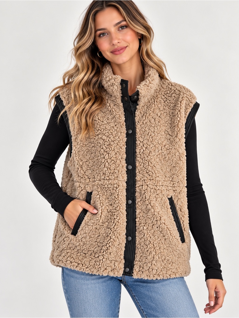 b.young Waistcoat Fleece Teddy Vest in Brown Size EU 38 US 6